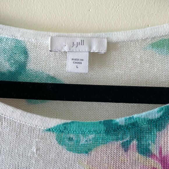 J Jill Floral Linen Blend Sweater Pink Green Size Large 3/4 Sleeve Flowy - Picture 7 of 8